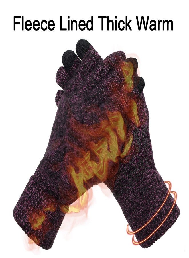 ViGrace Winter Touchscreen Gloves for Men & Women with 3 Fingers Dual-layer Touch Screen Warm Lined Anti-Slip Thermal Knit Driving Texting Glove(Rose Red, Medium) - Image 4